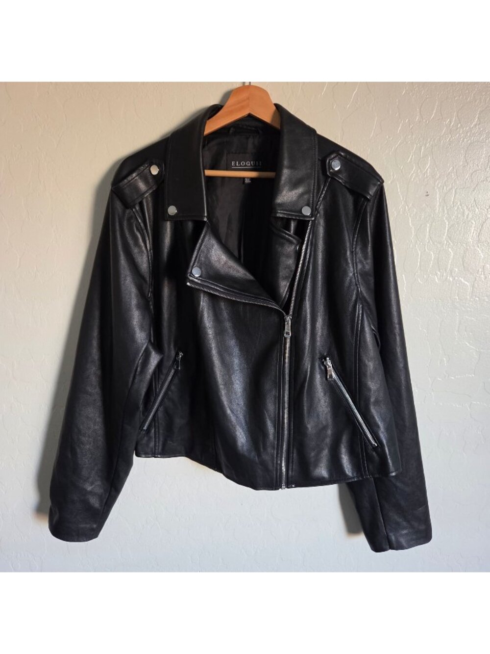 Eloquii Faux Leather Moto Biker Jacket Black Size Womens 22/24 Plus Asymmetrical